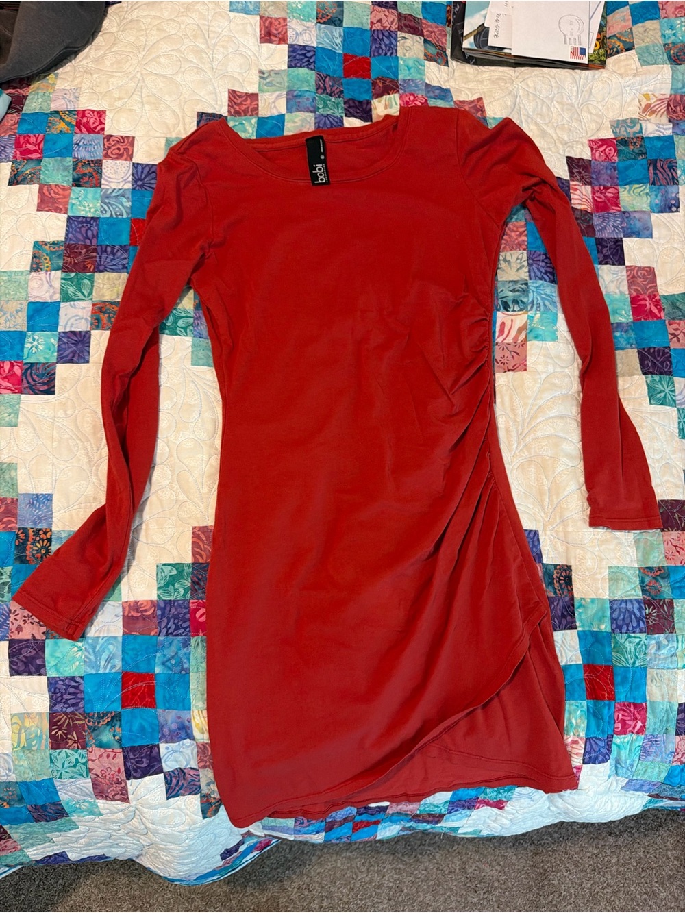 Red Long-Sleeve Ruched Mini Dress Bodycon